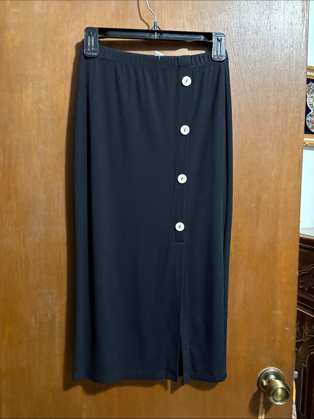 sundays Black Midi Skirt with Side Button Detail